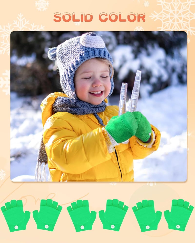 ONESING 3 Pairs Kids Fingerless Gloves with Mitten Cover Convertible Knit Gloves Kids Fingerless Mittens for Boys Girls - Image 3